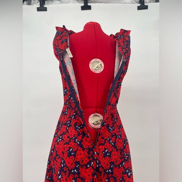 Vintage 60s Red White & Navy Floral Mod Maxi Dress With Ruffles - Picture 11 of 11
